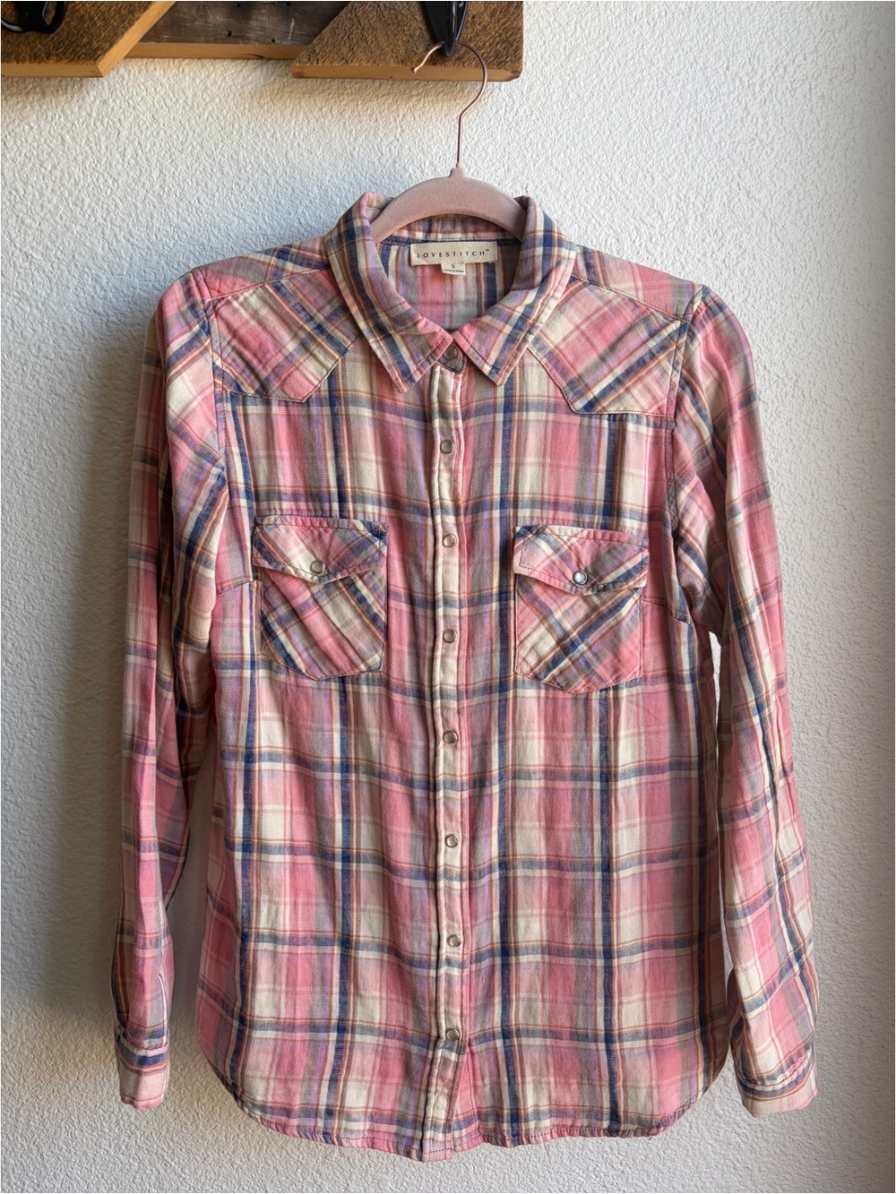 Lovestitch Anthro Pink Plaid Pearl Snap Western Shirt Medium
